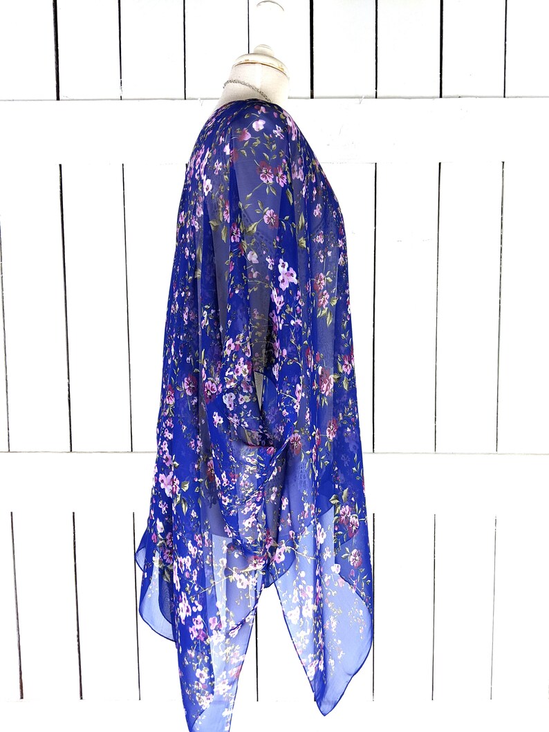 Sheer blue floral chiffon kimono cover up image 3