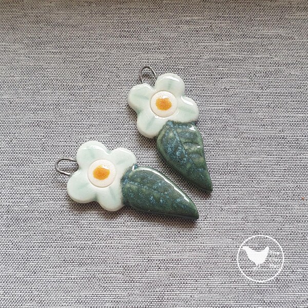 Handmade Porcelain Flower Leaf Earring Charms – Mid Fire Glazed Jewelry Findings