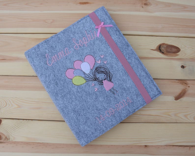 Baby Fotoalbum Mädchen Album Babybuch Babyalbum Taufe personalisiert Filz Herz Geburt Geschenk Gästebuch Geschenk zur Geburt rosa gestickt Bild 2