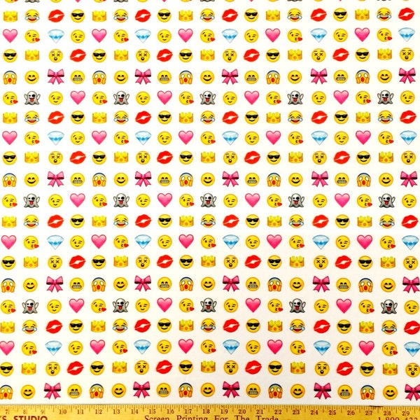 Sublimated Polyester Fabric with Small Emoticon on White Background Print