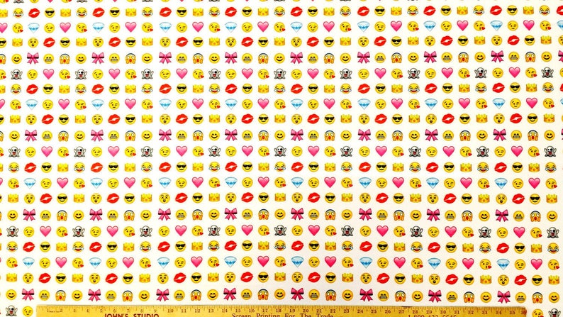 Sublimated Scuba Polyester Fabric With Small Emoticon On White Etsy - image 0