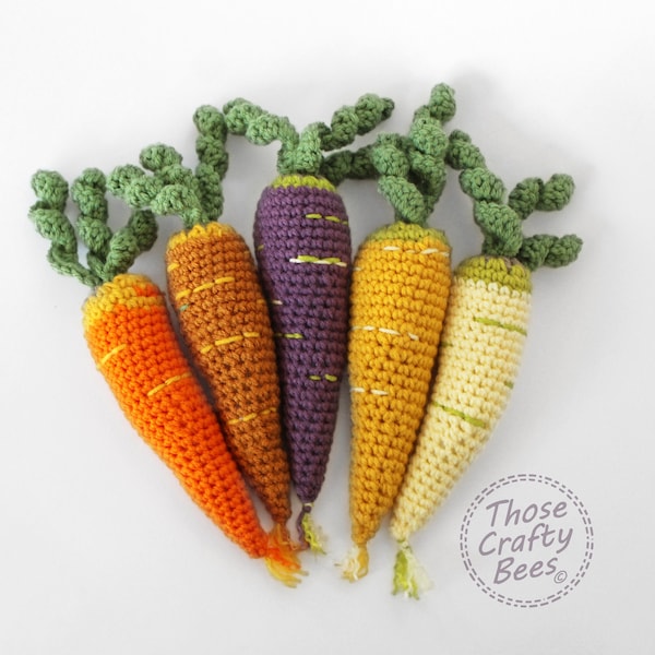 Crochet Carrots variety pack | Pretend Play food | Crochet Carrots | Heirloom Carrots | Rainbow Carrots | Assorted Colors | 1PC, 3PC or 6PC