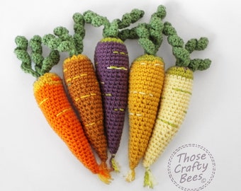 Crochet Carrots variety pack | Pretend Play food | Crochet Carrots | Heirloom Carrots | Rainbow Carrots | Assorted Colors | 1PC, 3PC or 6PC