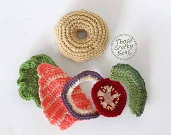 Crochet Brunch Bagel Set (6 pc) | Build your Bagel | Tactile Learning | Play Kitchen | Play Food | Fake Food | Kid Kitchen Accessory