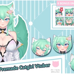 Modelo de chica gato Vtuber 2D prediseñado y listo para usar para transmitir en YouTube y Twitch. Creación de contenido. Modelo de anime. Chaqueta Sakura.