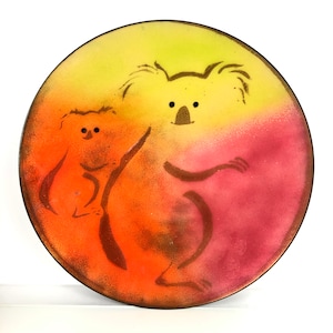 Mid Century Vintage 12.5” Koala Bear Charger Enamel Plate W Marijuana / Pot Leaf