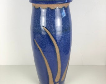 Mid Century Dr. Harold Mantz Ceramic Pottery Blue Glazed Vase Vintage Signed