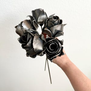 5 - Vintage 10” Metal Handmade Welded Steel Roses Bouquet VERY COOL & EDGY