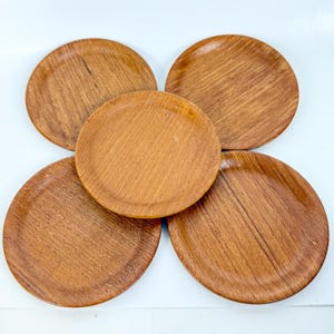 5 Mid Century Modern Vintage Danish Teak Coasters