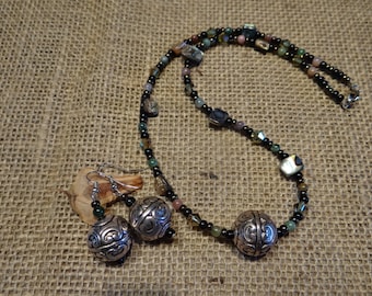 Abalone, steen en glas ketting set — "Otago"