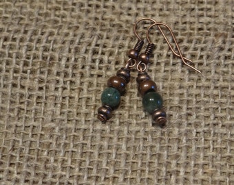 Green Jasper and Brass Earrings