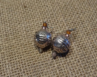 Earthtones Glass Bead, Agate and Silver Earrings