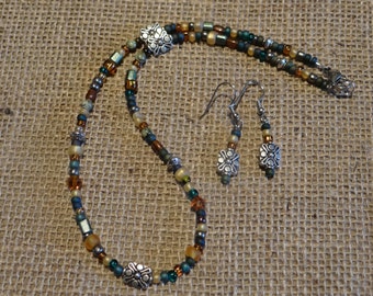 Glass and Silver Beaded Necklace Set