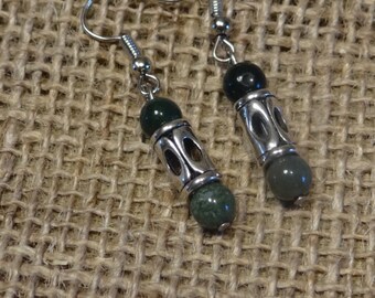 Green Jasper and Silver Earrings