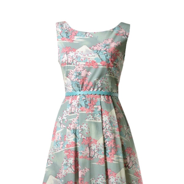 Hanami Cherry Blossom Print Sleeveless Midi Dress