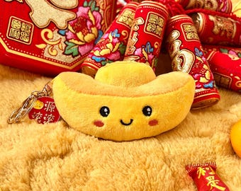 5” Yuan Bao Golden Ingot Plushie Keychain