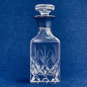 Vintage Miniature Crystal Decanter with Sterling Silver Rim - Birmingham 1992