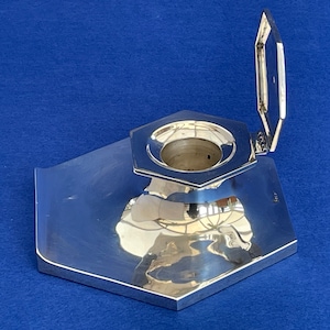 Antique Solid Silver Extra Large Capstan Inkwell Tray - Sheffield 1925 - Walker and Hall - Stoneham