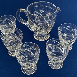 Set acqua/limonata in cristallo taglio vintage - brocca e 5 bicchieri - perfetto per intrattenere