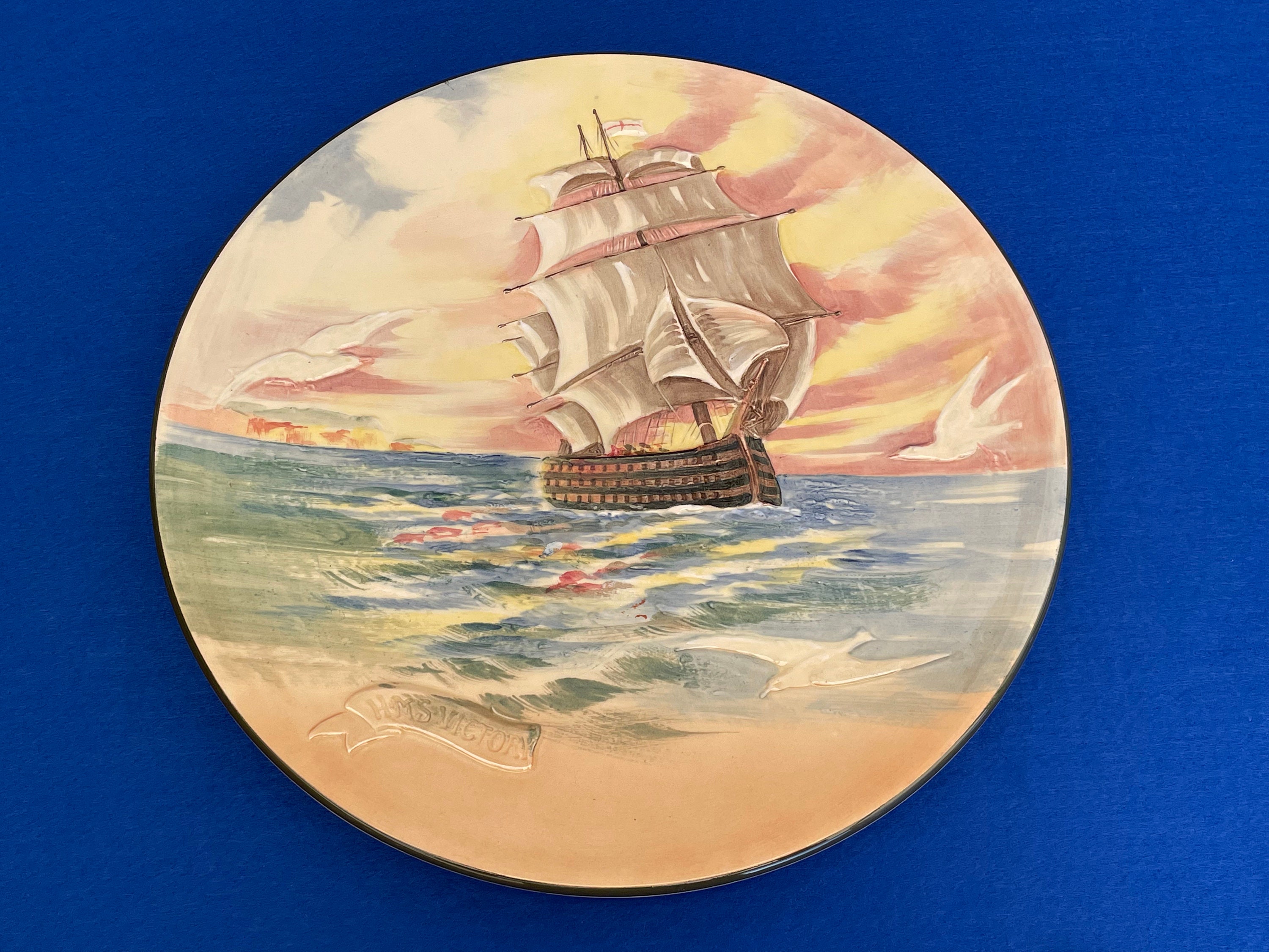 Vintage Royal Doulton Large Pottery Charger - H.M.S Victory Famous Ship