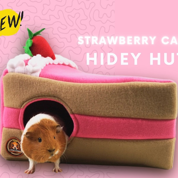 GuineaQueen® Strawbery Cake Hidey Hut - Guinea Pig Fleece Bed - Hideout - Foam House