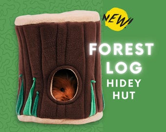FOREST LOG GuineaQueen® Hidey Hut - Guinea Pig Fleece Bed - Hideout - Foam House