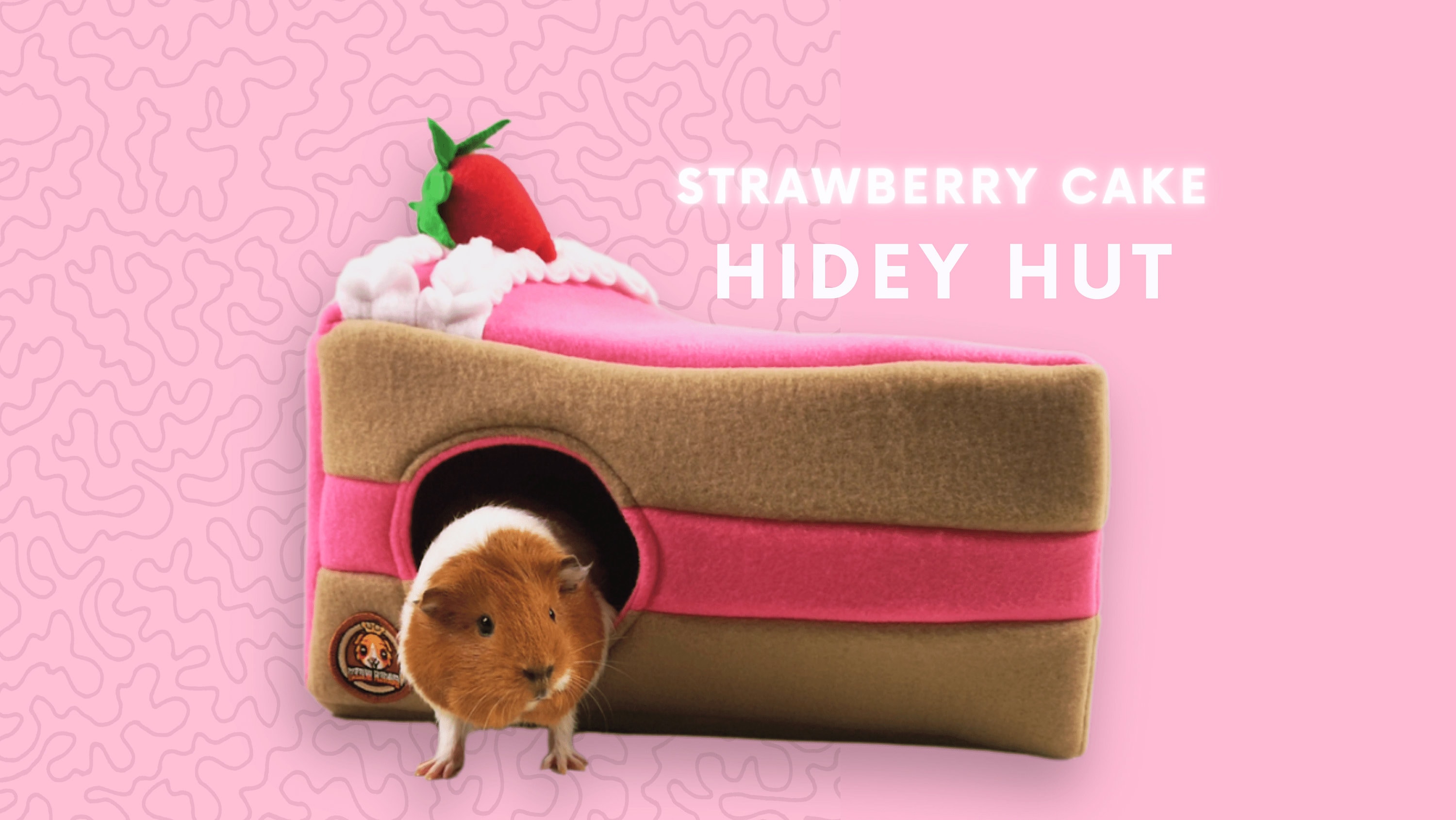 GuineaQueen® Strawbery Cake Hidey Hut - Guinea Pig Fleece Bed - Hideout - Foam House