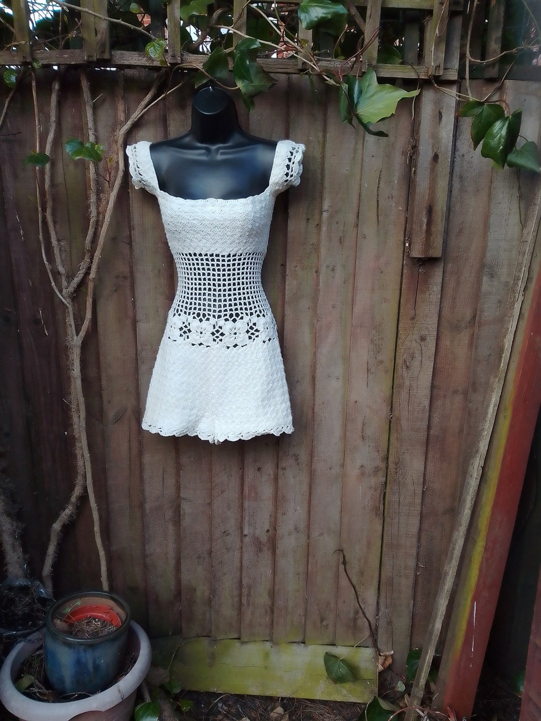 Crochet Playsuit Blue Bow