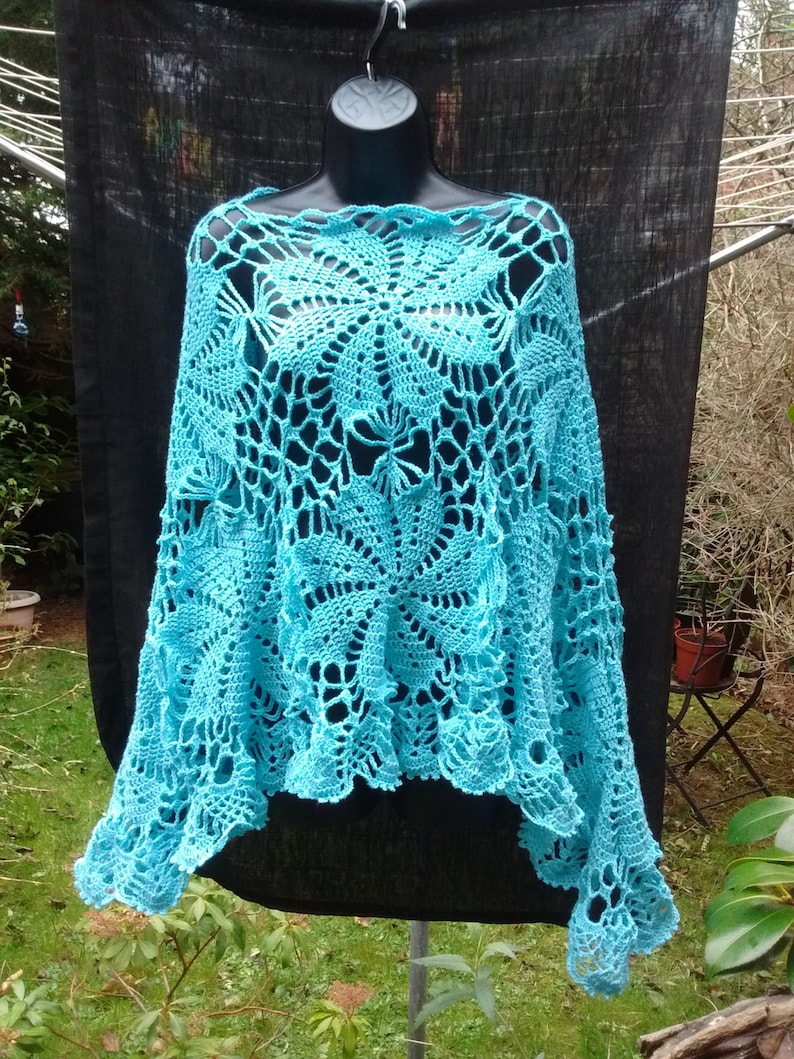 Knitted crochet poncho lacy shawl light airy summer wrap