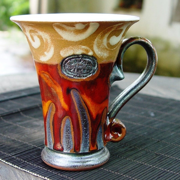 Handcrafted Fiery Mug - Colorful Ceramics and Pottery Coffee Cup, Unique Handmade Gift, Red Tea Mug, Matte and Glossy Finish, Two Sizes