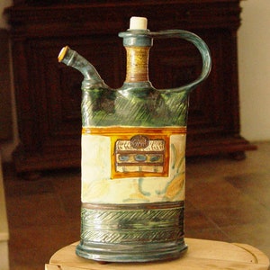 Green Pottery Pitcher - Handmade Decorative Ceramic Teapot, Rustic Home Decor, Danko Pottery - Unique Kitchen Decor in Green Beige Colors