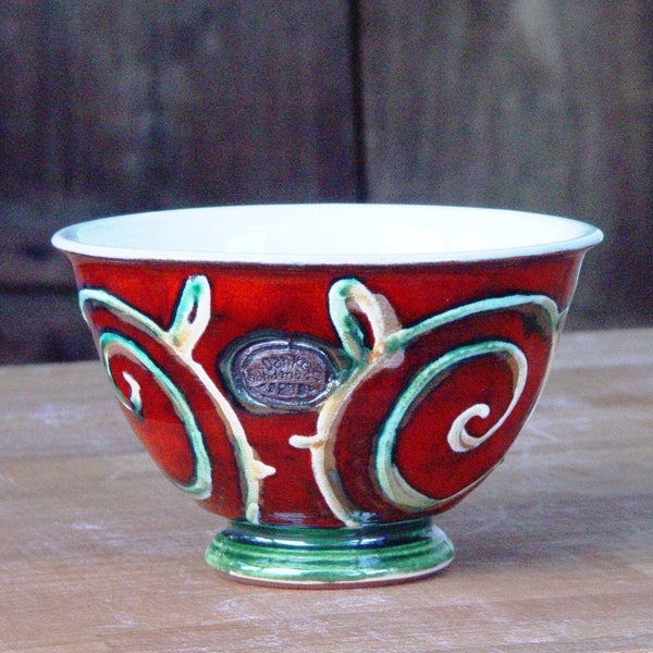 Handmade Pottery Bowl - Red-Green Cereal, Soup, Salad, Ice Cream - Wheel Thrown, Unique Gift