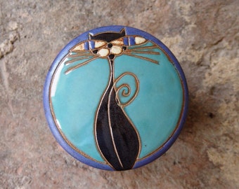 Handcrafted Ceramic Sugar Bowl with Lid - Unique Pottery Kitchen Canister - Cat Design - Danko Home & Living