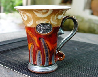 Handcrafted Fiery Mug - Colorful Ceramics and Pottery Coffee Cup, Unique Handmade Gift, Red Tea Mug, Matte and Glossy Finish, Two Sizes