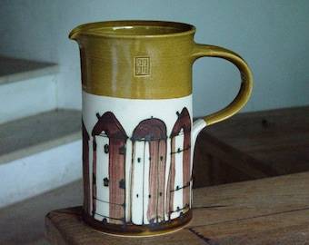 European Stoneware Water Pitcher - Hand Painted Ceramic Jug, Danko Handmade, Kitchen & Dining, Unique Pottery Gift