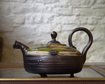 Handmade Green Teapot - Unique Wheel Thrown Pottery Tea Pot with Glossy and Matte Finish - Danko Pottery - Home & Kitchen Decor