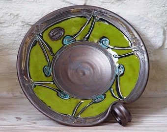 Rad geworfen grüne Keramik Obstschale | Hochzeit & Jahrestag Geschenk | Handbemaltes Keramik Centerpiece Tablett