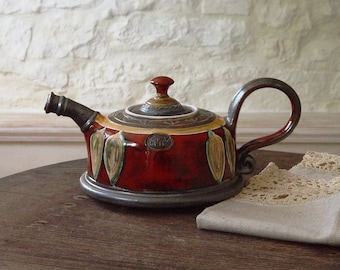 Christmas Gift - Danko Artistic Pottery Teapot - Red Wheel Thrown Ceramic - Unique Handmade Clay Art - Home Decor and Gift