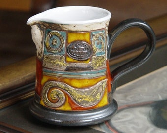Artistic Christmas Gift - Handmade 10 oz Pottery Milk Jug - Colorful Ceramic Creamer - Table Decor - Coffee Tea Sets - Sustainable Gift