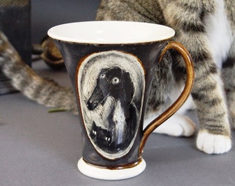 Unique Handpainted Stoneware Ceramic Mug, Dog and Cat Coffee Cup, Illustration Pottery, Best Friends Mug, Durable Kitchen Pottery