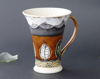 Handmade Stoneware Mug - Ceramic Coffee Cup - Hand-Decorated Teacup - Landscape Mug - Nature Inspired Functional Pottery - Durable Mug