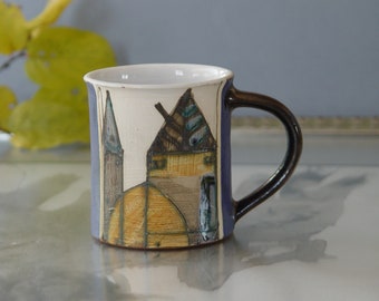 Artisan Pottery Coffee Mug - Hand-Painted Espresso Cup with Unique Design