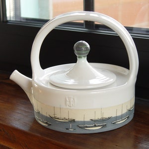 Ocean Theme Stoneware Teapot Handmade Ceramic Yacht Tea Kettle Unique Pottery Danko Durable Artistic Gift for Home & Living image 1