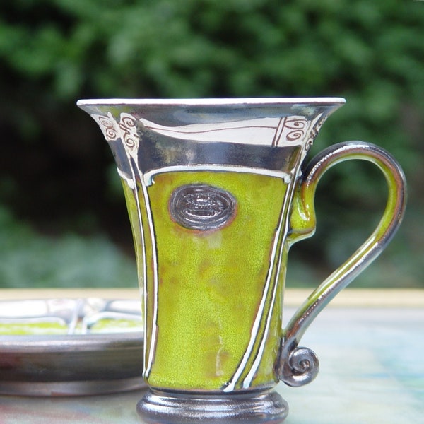 Handmade Green Ceramic Mug | Wheel Thrown Pottery | Unique Coffee Cup | Matte and Glossy Finishes | Home and Living Gift