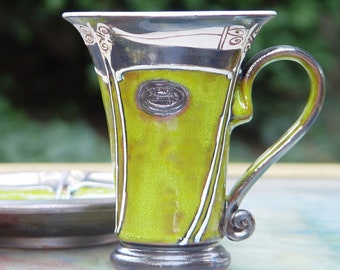 Handmade Green Ceramic Mug | Wheel Thrown Pottery | Unique Coffee Cup | Matte and Glossy Finishes | Home and Living Gift