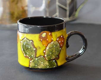 Cactus Mug - Handmade 13.5 oz Ceramic Cup | Danko Pottery Art | Colorful Kitchen Decor Gift