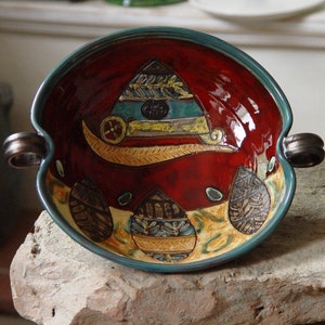 Hand Painted Ceramic Fruit Bowl - Unique Pottery Dish - Kitchen Decor - Anniversary Gift