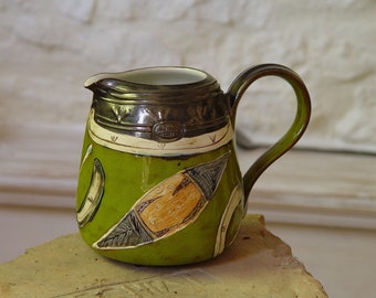 Handmade Danko Art Pottery Water/Wine Pitcher - Unique Ceramic Jug in Green, Gray, Ochre, Blue, Beige - Living, Kitchen Decor - 1100ml/37 oz