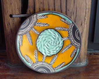 Wall Hanging Handbuilt Colorful Ceramic Plate, Pottery Stoneware Dish, Side Plate, Small Joyful Serving Platter, Collectible Pottery Tray