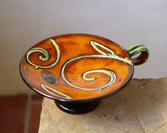 Orange and Green Ceramic Candle Holder - Handmade Pottery Decor - Table Centerpiece - Danko Pottery - Home and Living - Unique Gift